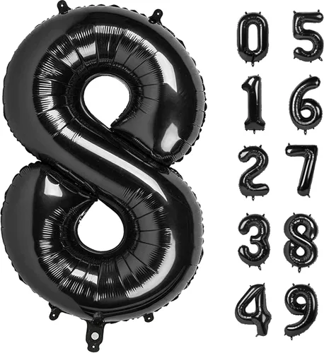 Vista 23 de Globo negro de 40 pulgadas con números del 0 al 9 (cero-nueve), globo de cumpleaños de gran tamaño, globo de helio de aluminio con números grandes