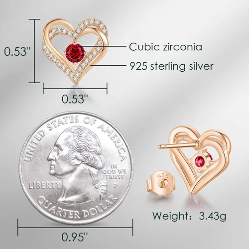 Vista 5 de Aretes CDE Forever Love Heart de plata de ley 925, chapados en oro rosa, con piedra de nacimiento de diciembre, circonita cúbica de calidad 5 A