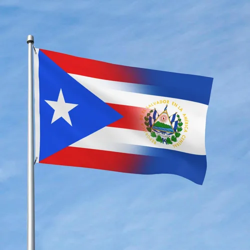 Vista 2 de Civilos Bandera de Puerto Rico y El Salvador de 3 x 5 pies de nylon para exteriores/interiores con ojales de latón