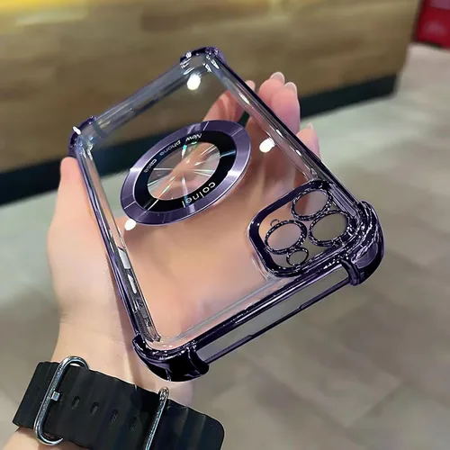 Vista 53 de Funda magnética transparente para iPhone 11, funda de lujo con cuatro esquinas brillantes, protección a prueba de golpes de grado militar