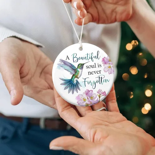 Vista 6 de Adornos de Navidad conmemorativos, colibrí "Un alma hermosa nunca se olvida", adornos para árbol de Navidad, adorno de Navidad de duelo, regalos