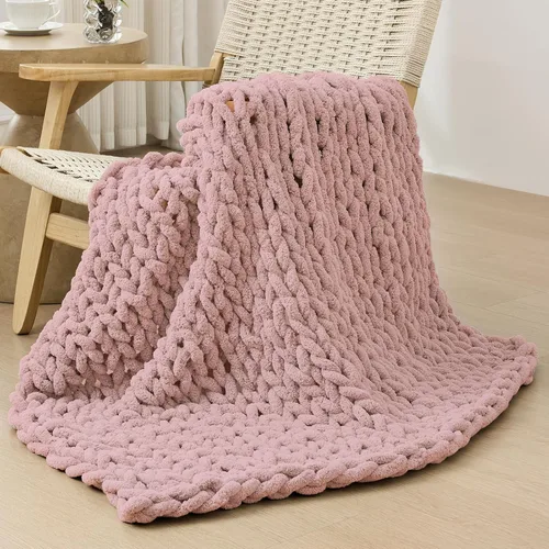 Vista 74 de Bigacogo - Cobija de punto grueso de 40 x 40 pulgadas, de felpilla, 100% tejida a mano, cobija pequeña de punto trenzado suave y grueso, con nudo