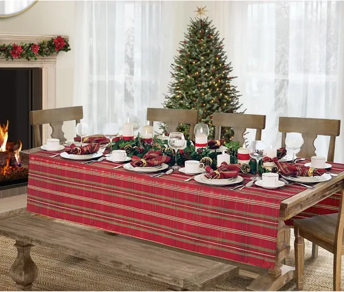 Vista 2 de Elrene Home Fashions Mantel de tela navideña a cuadros brillantes, 52" x 52", rojo