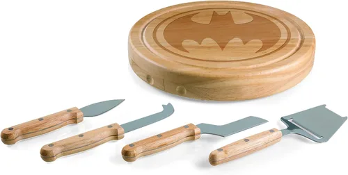 Vista 3 de PICNIC TIME DC Comics Batman Bat Signal - Tabla de queso Circo y juego de cuchillos, regalo de tabla de embutidos con 4 herramientas de acero DC