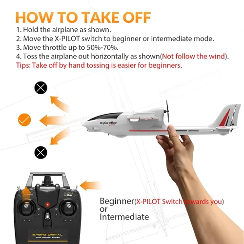 Vista 8 de VOLANTEXRC - Avión planeador RC 4CH, nueva versión de avión de control remoto con giroscopio de 6 ejes para principiantes, 3 modos de vuelo