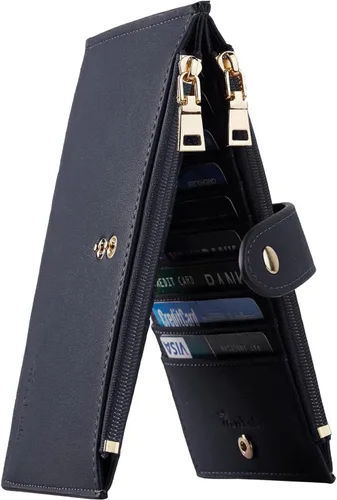 Vista 13 de Travelambo Billeteras de cuero para mujer, delgada, con bloqueo RFID, billetera plegable para tarjetas de crédito, Marrón beige