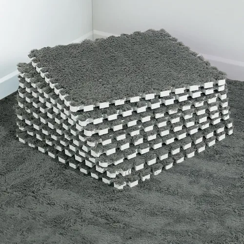 Vista 9 de 12 piezas de alfombrillas de espuma de felpa gruesa entrelazadas para el piso, azulejos de espuma entrelazados con bordes para niños, alfombra