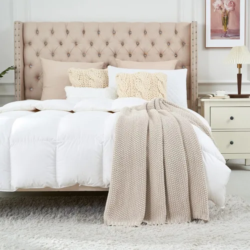 Vista 5 de Manta de punto gruesa de cable beige ligera 100% algodón orgánico para sofá, sofá cama, bebé, guardería, rústico, shabby chic, moderno, granja, 51