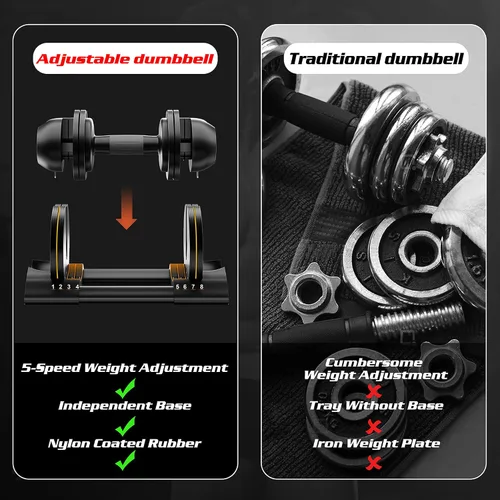 Vista 5 de Juego de mancuernas ajustables de 22 libras, par de mancuernas ajustables, perfecto para entrenamiento de fuerza y entrenamientos de fitness