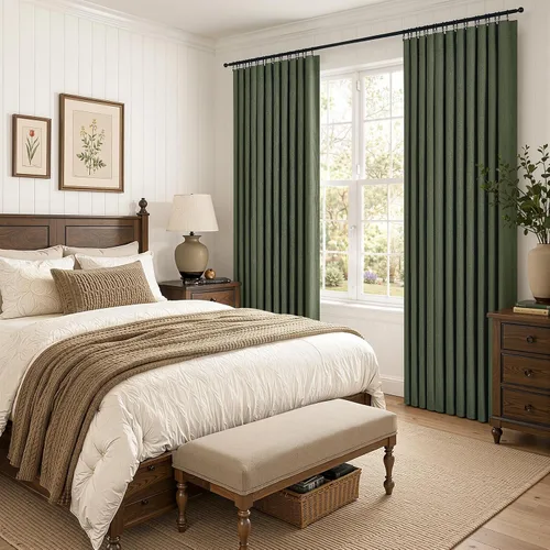 Vista 7 de Cortinas opacas de lino de 96 pulgadas para dormitorio, 2 paneles, verde Verde Olivegreen