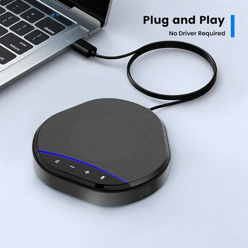 Vista 5 de Altavoz de conferencia con captación de voz de 360°, reducción de ruido AI y cancelación de eco, micrófono de escritorio USB Plug and Play