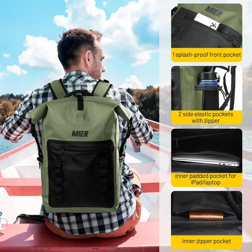 Vista 2 de MIER Mochila impermeable Saco con cierre de parte superior enrollable Bolsa seca ligera, Mochilas tipo mochila
