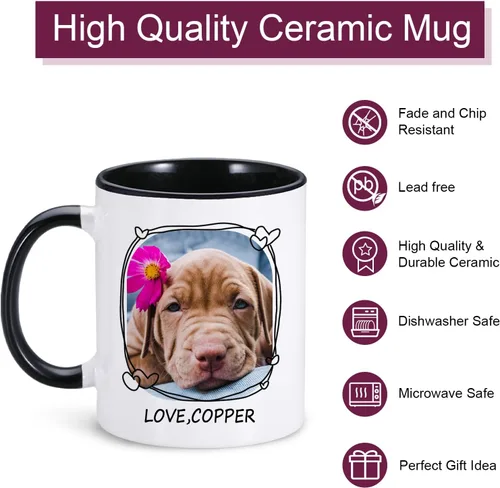 Vista 3 de Taza personalizada para mascotas, tazas de café personalizadas para perros con foto de nombre, tazas de perro de 11 onzas para hombres, tazas