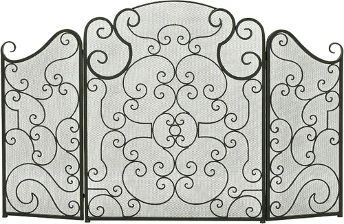 Vista 13 de Deco 79 Pantalla de metal para chimenea, pantalla de 49 x 1 x 36 pulgadas El panel plegable de la guardia 3 de la chispa del fuego de la voluta