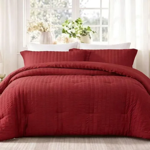 Vista 23 de Quataly - Juego de edredón Seersucker tamaño Twin/Twin XL en color blanco; juego de cama de 2 piezas que incluye 1 edredón suave y esponjoso y 1
