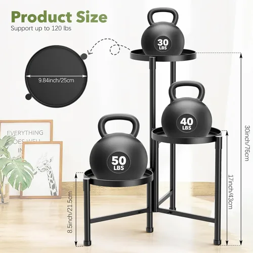 Vista 2 de Soporte esquinero de 3 niveles para plantas para interiores y exteriores, estante de metal para plantas con bandeja de 10 pulgadas de ancho, soporte
