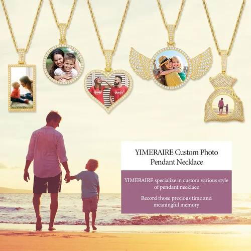Vista 9 de YIMERAIRE Collar personalizado con imagen chapado en oro de 18 quilates, negrooroplata, cadena circular personalizada con dije de placa de perro CZ