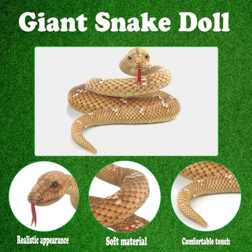 Vista 7 de Mukouxun Serpiente de peluche gigante de 112 pulgadas, serpiente de peluche para niños, juguetes de broma de animales de peluche, anaconda gigante