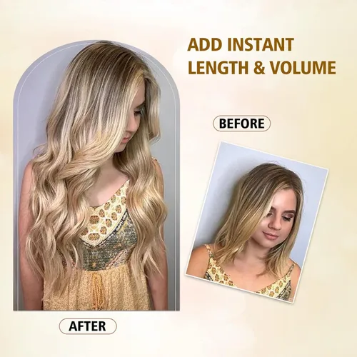 Vista 8 de 4 piezas de extensiones de cabello rizado con clip, color dorado oscuro, mezcla de rubio beige, sintético de 20 pulgadas de largo, extensiones