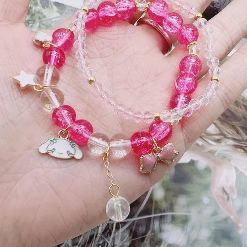 Vista 4 de CJIAYUJEW Cute Bracelet Crystal Pearl Bracelets, Anime Elastic Stretch Crystal Bead Bracelet Lovely Cartoon Elastic Beaded Bracelets for Women