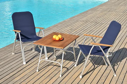 Vista 4 de Mesa de barco de chapa de teca plegable 34.65 "x 24.4" x 24.02" altura muebles de cubierta de yate de aluminio marino M400T