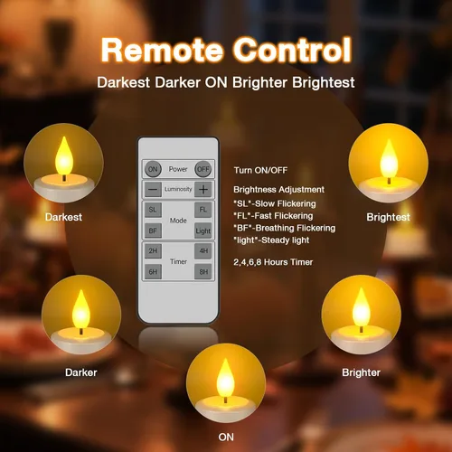 Vista 3 de SoulBay Velas de té recargables con control remoto, 12 piezas de velas LED sin llama parpadeantes con temporizador y cable de carga USB, sin