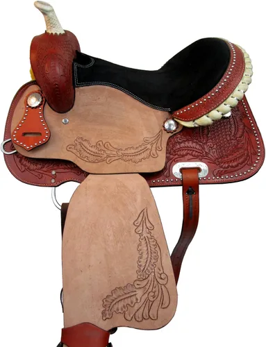 Vista 7 de Western Saddle Barril Racing Caballo Placer Trail Floral Herramientas Rodeo Cowboy Tack Set 15 16 17 18