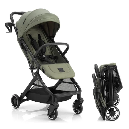 Vista 12 de Gromast Cochecito de bebé plegable compacto, cochecito de viaje ligero para niños pequeños con plegado de un clic, dosel extensible UPF50+