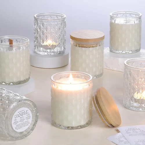 Vista 7 de MATAHUM Paquete de 8 tarros de vela azules para hacer velas, tarros de vidrio vacíos de 7 onzas para hacer velas con tapas de bambú para suministros