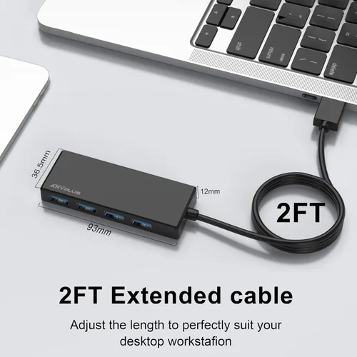 Vista 4 de Hub USB, Adaptador Divisor USB Multipuerto, Cable USB 3.0 de 2 pies de largo, Extensor USB para Laptop, PC, iMac, Surface Pro, MacBook, Mac Pro