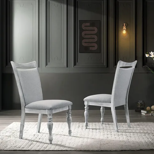 Vista 5 de Roundhill Furniture Iris - Juego de comedor de 5 piezas, color blanco desgastado y gris