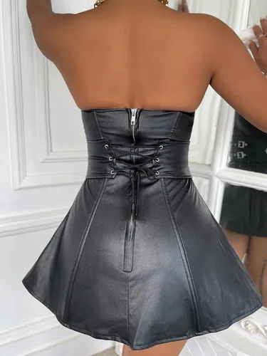 Vista 4 de Alivila. Y Fashion. - Vestido de piel sintética para mujer, estilo corsetería steampunk, para fiestas o clubes.