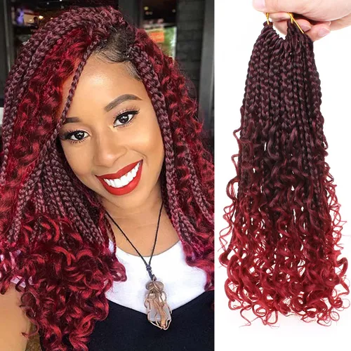 Vista 20 de Unionbeauty - 8 paquetes de trenzas bohemias de diosa en caja, de ganchillo de pelo para mujer negra, 8 pulgadas de trenzas de caja bob bohemias