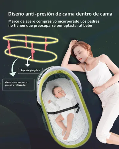 Vista 3 de Cuna de viaje para bebé portátil con dosel 2 en 1 para recién nacido - verde