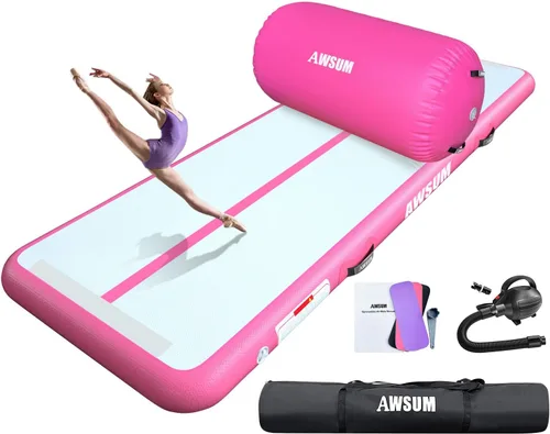 Vista 15 de AWSUM Tapete inflable de gimnasia de aire de 10 pies, 13 pies, 16 pies, 20 pies, 23 pies tapete de entrenamiento de 4/8 pulgadas de grosor con bomba