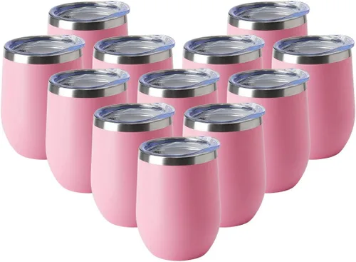 Vista 28 de HASLE OUTFITTERS Vaso de vino de 12 onzas con tapa, copas de vino sin tallo, tazas de viaje al vacío de doble pared, taza de café de acero Acero