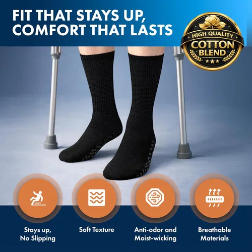 Vista 3 de Debra Weitzner Non-Slip Diabetic Crew & Ankle Socks with Grips, 6 Pairs Non-slip diabetic socks for women & men with grippers, loose-fit