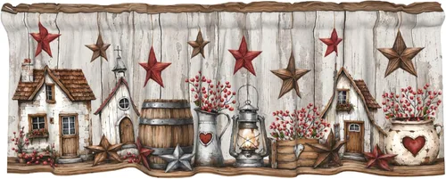 Vista 9 de Cenefa de estrella del oeste de Texas para ventana, rústica, granja, granero, cocina, cenefa de ventana rural vintage con bolsillo para barra