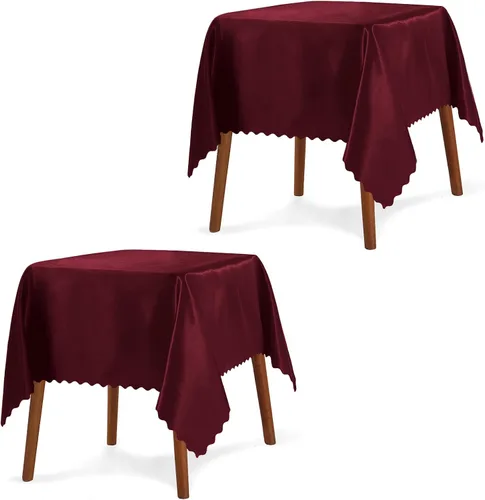Vista 12 de P Pothuiny Paquete de 2 manteles cuadrados de satén beige de 54 x 54 pulgadas, manteles de satén superpuestos para decoración de mesa de tela suave
