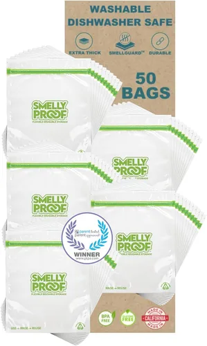 Vista 7 de Smelly Proof Bolsas de almacenamiento de comida de cuarto de galón, hechas en EE. UU., bolsas reutilizables para almacenamiento de alimentos, bolsas