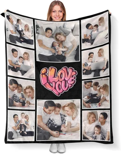Vista 8 de Mantas personalizadas con fotos, mantas de cumpleaños personalizadas, regalos para adultos, niños, niñas, manta de collage de fotos personalizada