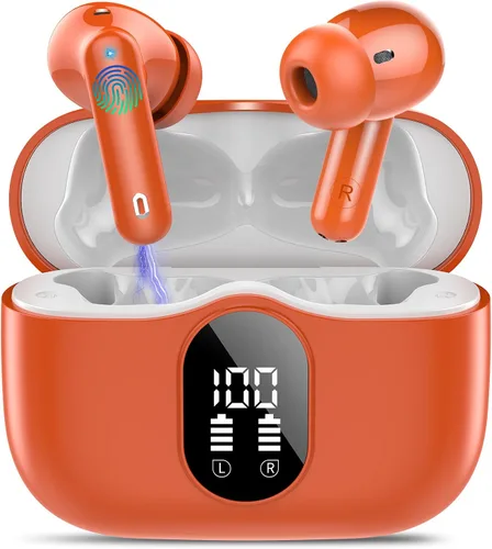 Vista 10 de Auriculares inalámbricos, Auriculares Bluetooth 5.4 con graves estéreo, Auriculares intrauriculares con micrófono de cancelación de ruido y pantalla