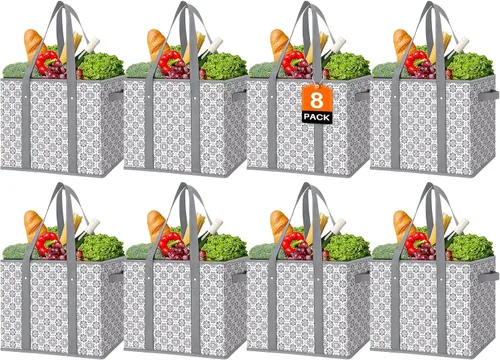 Vista 25 de WISELIFE Bolsas reutilizables para comestibles [2 unidades], bolsa grande para comestibles, resistente al agua, bolsa de compras plegable para ropa