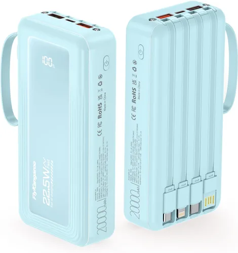 Vista 11 de Cargador portátil con cables incorporados, delgado 10000mAh carga rápida 22.5W banco de energía USB C pantalla LED paquete de batería 6 salidas y 2