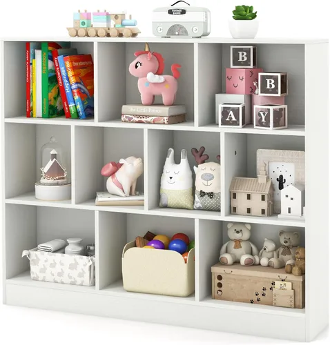 Vista 10 de HONEY JOY Organizador de almacenamiento de juguetes para niños, gabinete de almacenamiento de madera de 7 secciones, baúl de juguetes de guardería