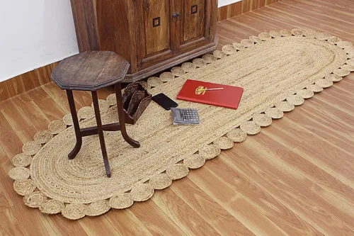 Vista 5 de Cape Cod - Alfombra trenzada de fibra de yute natural, alfombras indias kilim – Tapete pequeño de 3 x 2 pies tejido a mano de tejido plano para uso