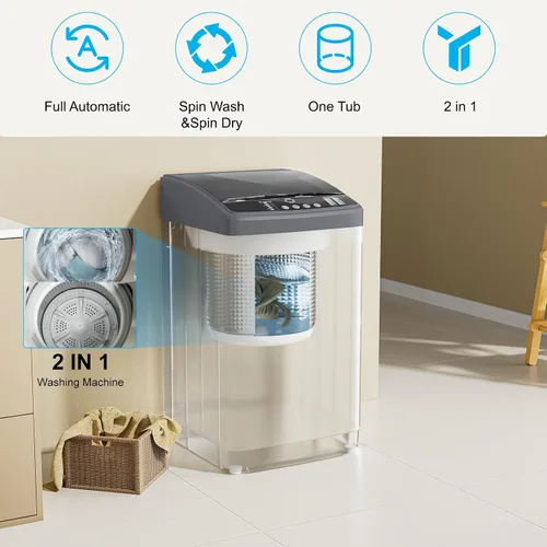 Vista 4 de Lavadora completamente automática de 21 libras, lavadora portátil de 2.5 pies cúbicos con bomba de drenaje, 10 programas de lavado y 8 niveles