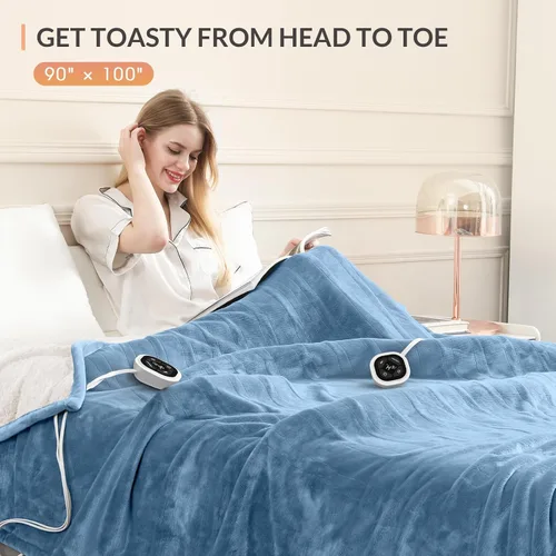 Vista 3 de HOMLYNS LuxeHeat - Manta térmica eléctrica tamaño King, manta térmica de franela suave Sherpa con 10 ajustes de calor, temporizador de 1 a 10 horas