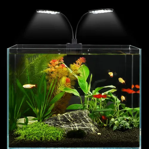 Vista 7 de WEAVERBIRD Doble cabeza acuario tanque de peces luz 15W 32 LED acuario plantado clip lámpara 1600LM iluminación LED blanca para 8-15 pulgadas tanque