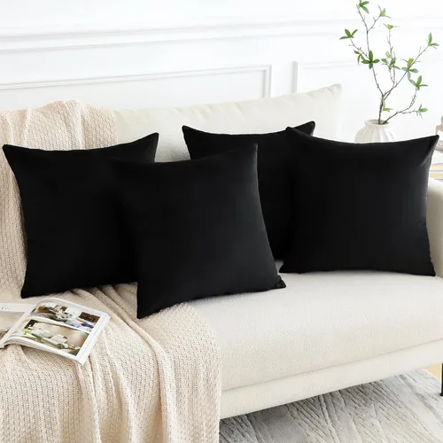 Vista 3 de OTOSTAR Juego de 4 fundas de cojín decorativas de terciopelo suave, fundas cuadradas sólidas para cojines, fundas de almohada de lujo para sofá